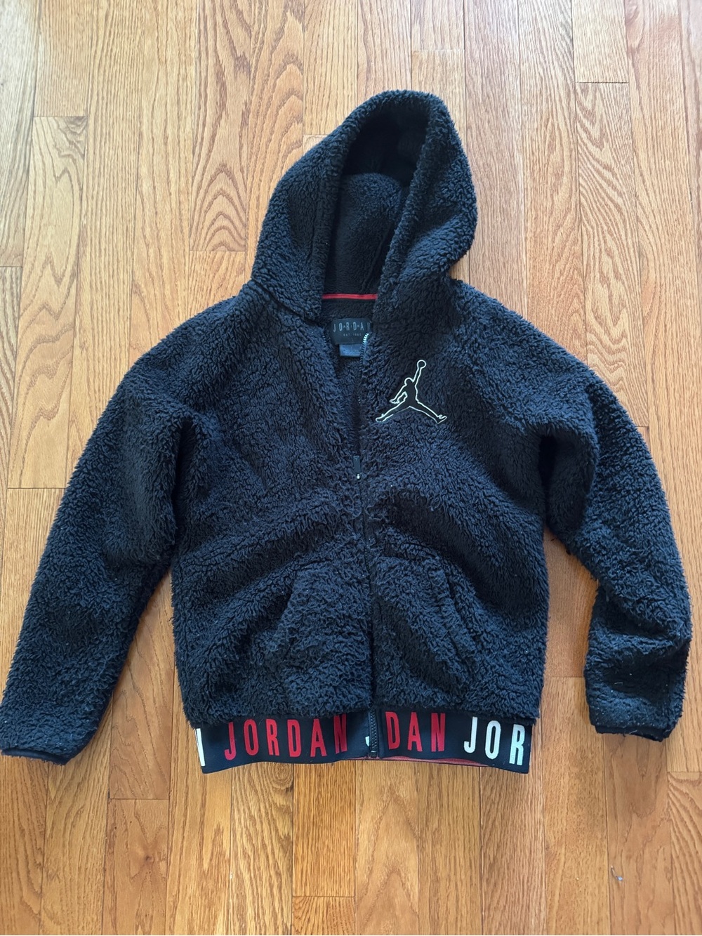 Jordan Kids Black Sherpa Hoodie with Branded Hem